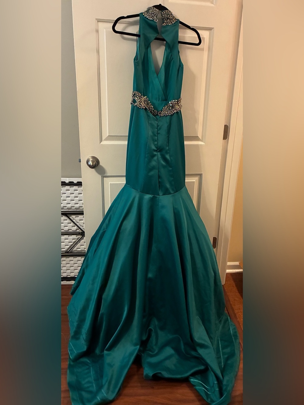 Teal Mermaid Ball Gown with Beaded Waist